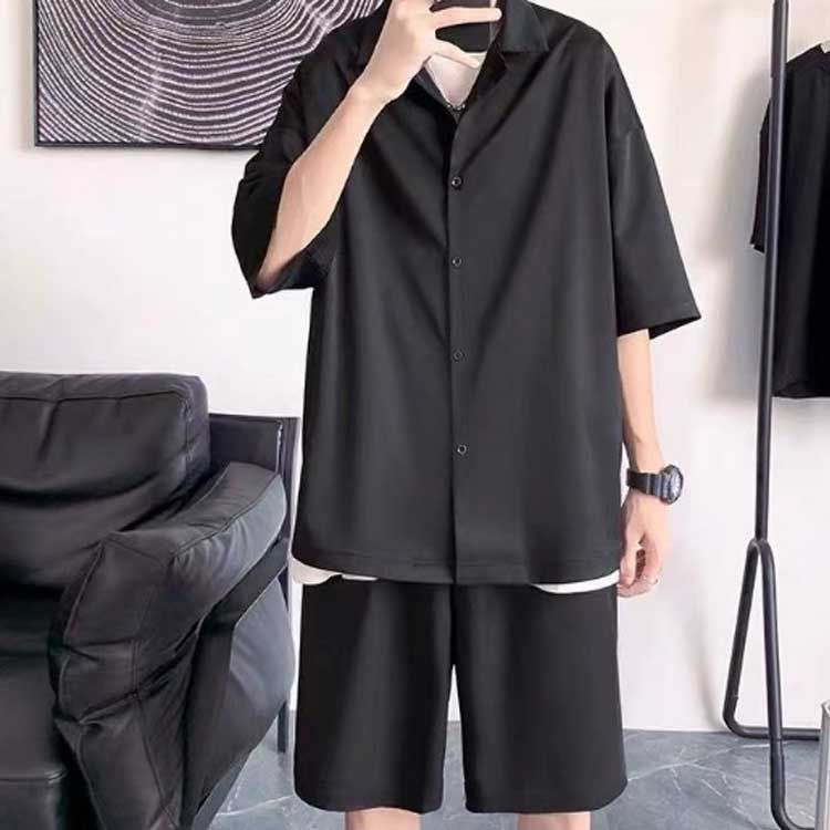 ジャケット　シャツ　半ズボンセット ルームウェア セットアップ メンズ 上下セット シャツ 半袖