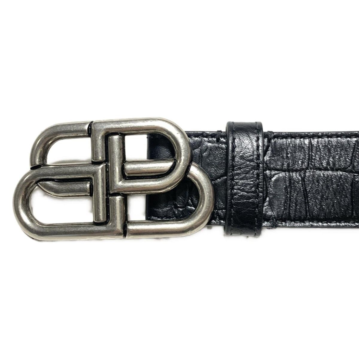 BALENCIAGA シルバー BB バックル レザー ベルト BALENCIAGA