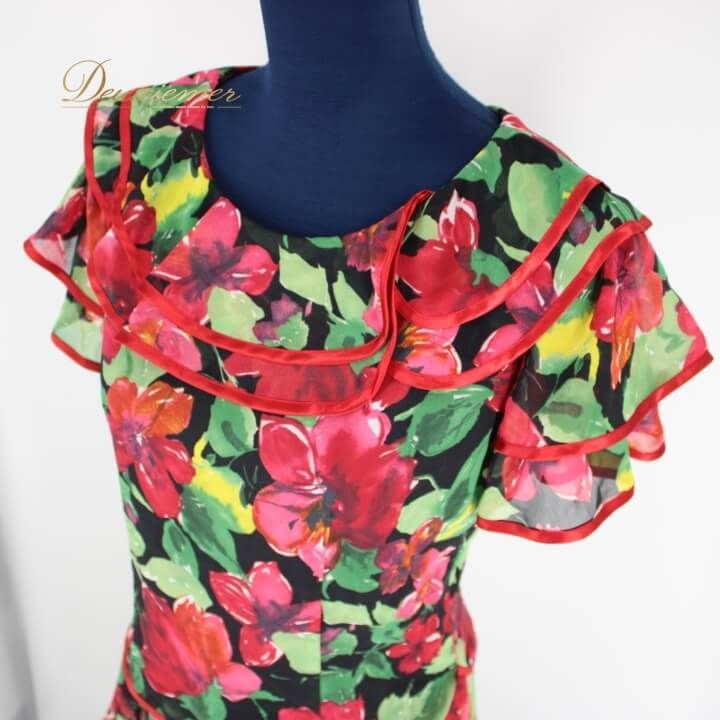 社交ダンス 衣装 セットアップ ツーピース ワンピース レッスンウェア レディース オールシーズン ブラック系 レッド系 グリーン系 SEKINE セキネ 赤 黒 緑 イエロー系 黄色 花柄 デザイン フェミニン エレガント ダンスウェア