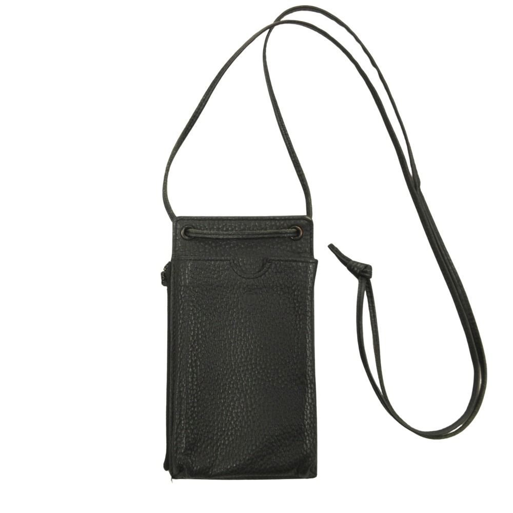 yorozu ヨロズ KIRIHANA SOLIDCASE キリハナ立体ケース スマホポーチ ショルダーウォレット 財布 レザー 黒 ブラック メンズ 古着