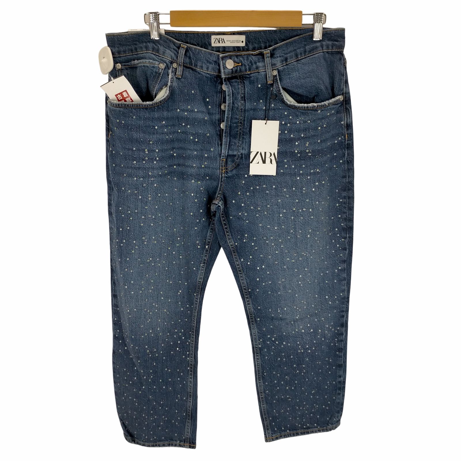 ZARAのラインストーン付きデニムパンツ ザラ ZARA ラインストーン デニムパンツ レディース 46 - メルカリ