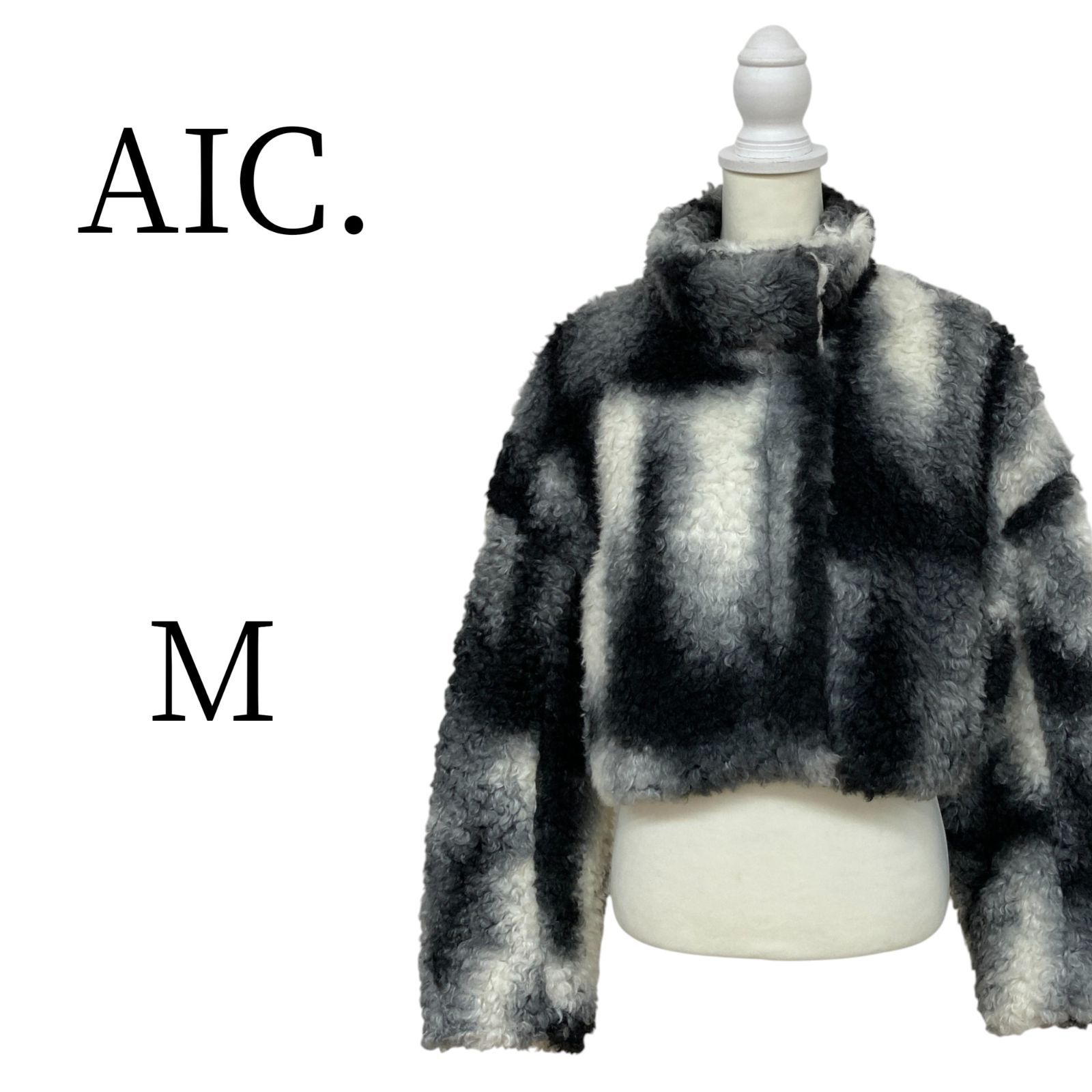 AIC. エーアイシー 黒 白 フリースジャケット ボアジャケット M