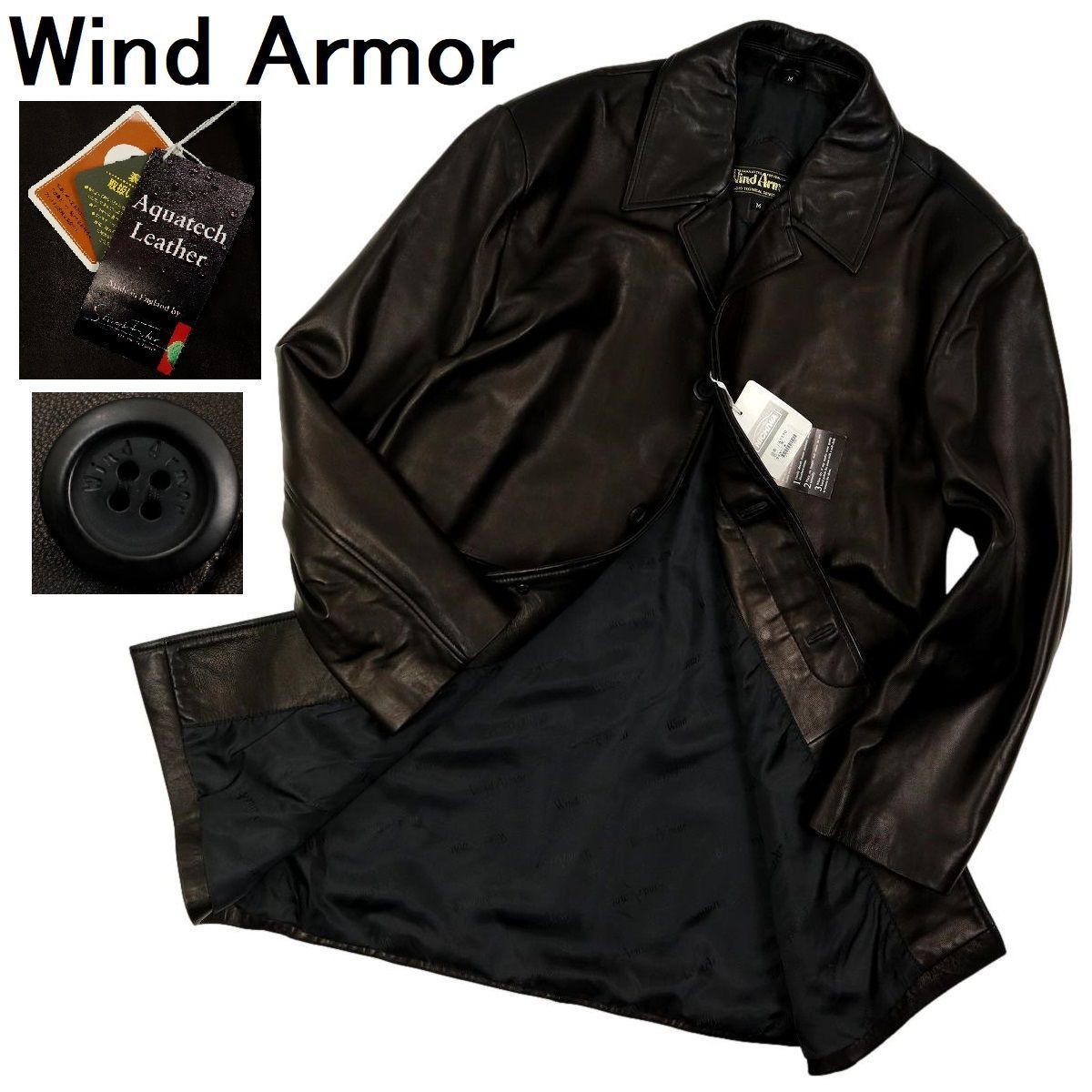【B1950】【新品】【オールレザー】Wind Armor ウインドアーマー レザーコート オープンカラーコート 羊革 サイズM