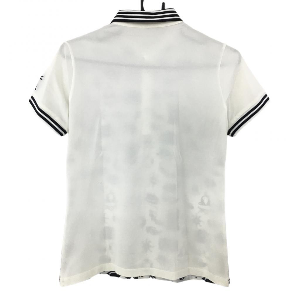 特価ダンスウィズドラゴン 半袖ポロシャツ 白×黒 前総柄  レディース 2(M) ゴルフウェア Dance With Dragon