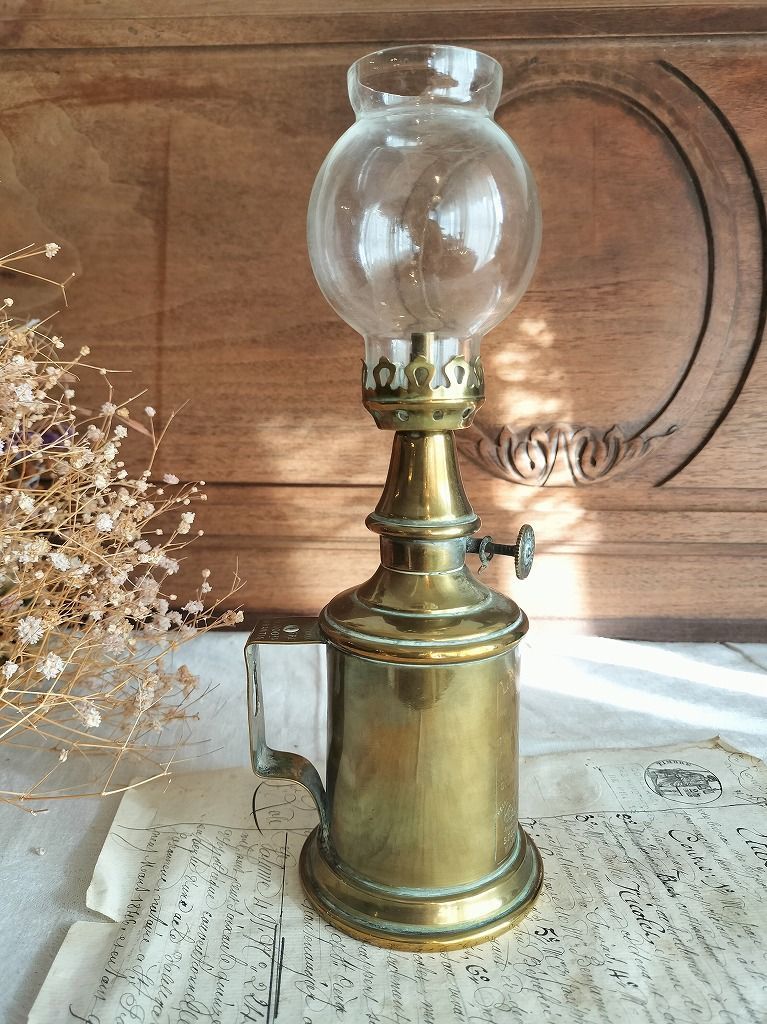フランスアンティーク オイルランプ PIGEON 真鍮 照明 実用可