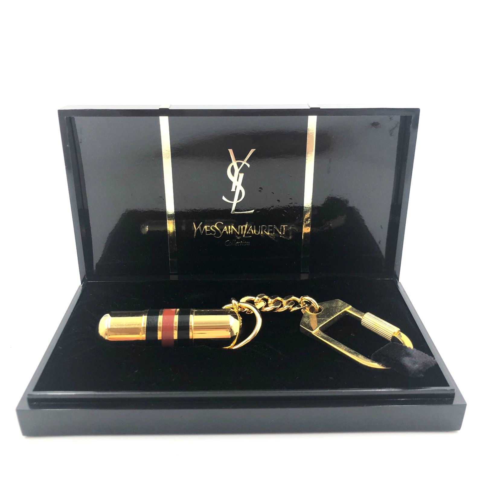 □極美品□希少□Yves saint Laurent イヴサンローラン ピルケース キーホルダー YSL ボーダー ゴールド金具 喜平チェーン 箱付き  - メルカリ