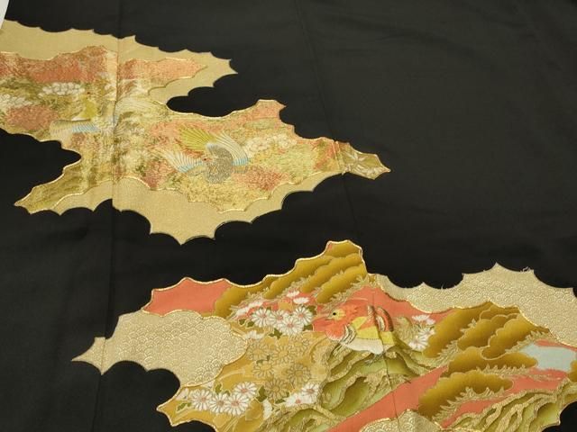 平和屋着物□豪華黒留袖 駒刺繍 雲取り花鳥文 金彩 正絹 逸品