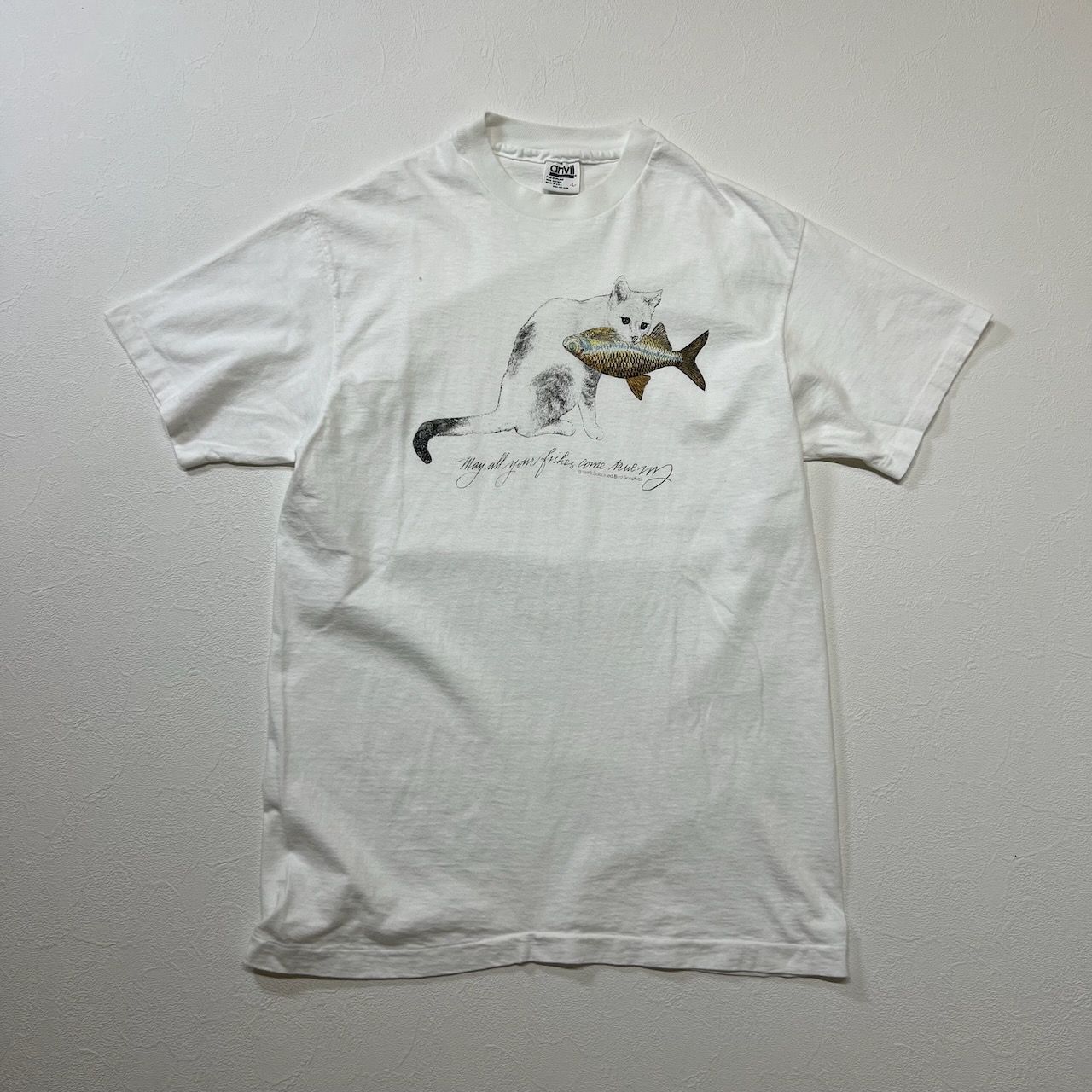 80s~90s USA 猫 シングルステッチ アニマル Tシャツ ホワイト L 古着 
