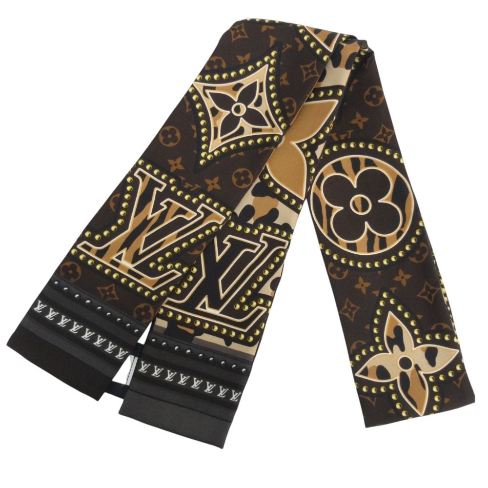 LOUIS VUITTON ルイヴィトン バンドー LVワールド シルク ナロースカーフ M70853 ブラウン レディース 古着