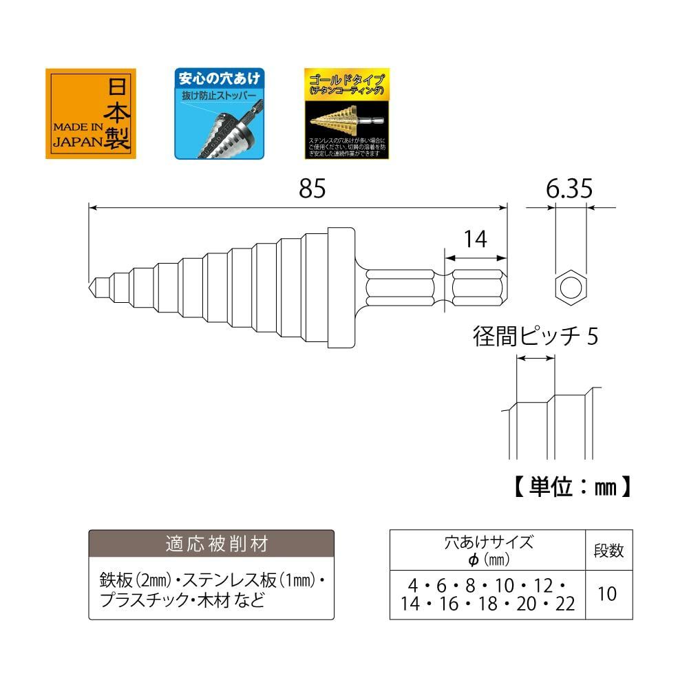 特価商品】(TOP) 電動ドリル用 六角シャンク ステップドリル トップ