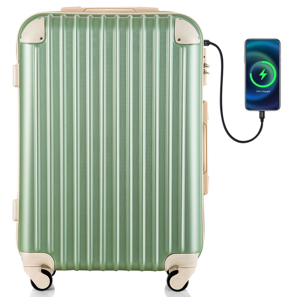 スーツケース Mサイズ キャリーバッグ USB充電ポート付き カップ