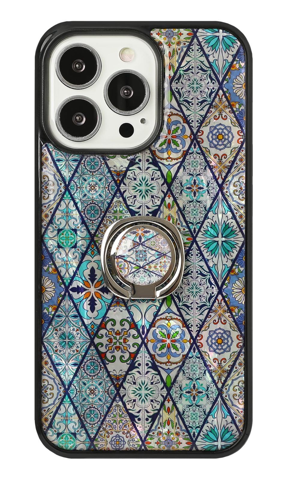 【特価セール】Pro 15 プロ ケース 天然貝 シェル 螺鈿 らでん モロッコタイル柄 ハードケース スマホケース スマホ iPhone カバー 携帯ケース スマホリング 付属 落下防止 滑りにくい 持ちやす