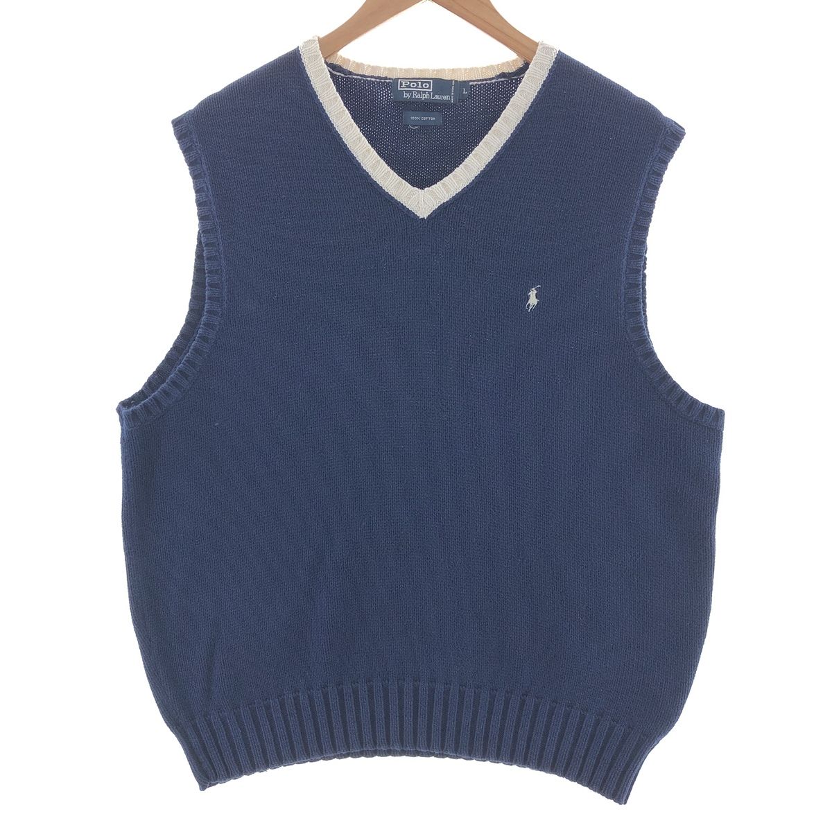 古着 ラルフローレン Ralph Lauren POLO by Ralph Lauren Vネック コットンニットベスト メンズL/taa002306