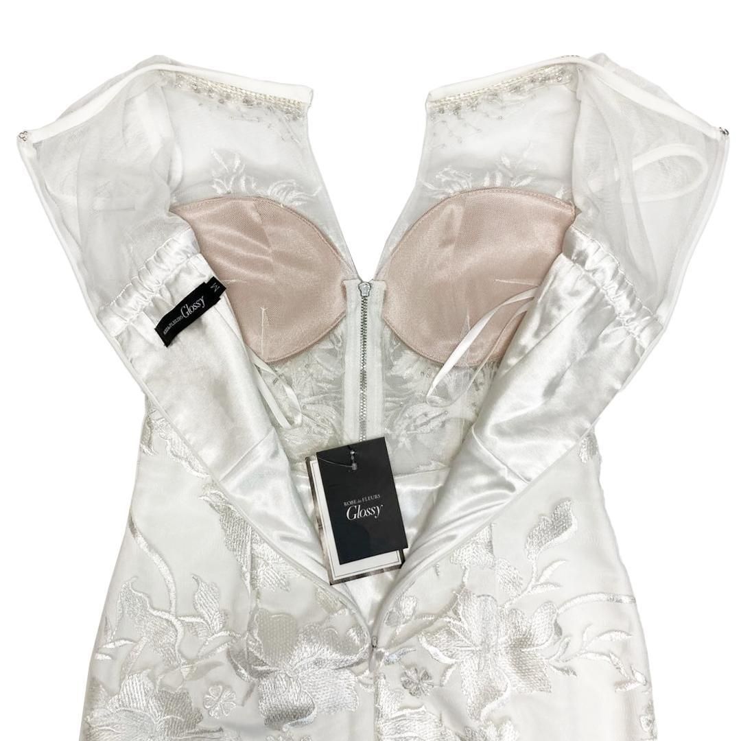 ROBE de FLEURS Glossy ローブドフルールグロッシー フロントジッパーｘ刺繍レースタイトミニキャバドレス ROBE de FLEURS Glossy / ローブドフルールグロッシー】フロント