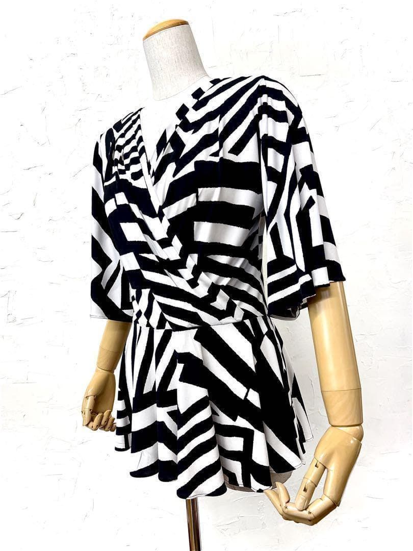 タカダンス Lサイズ 社交ダンス カシュクールカットソー白黒821