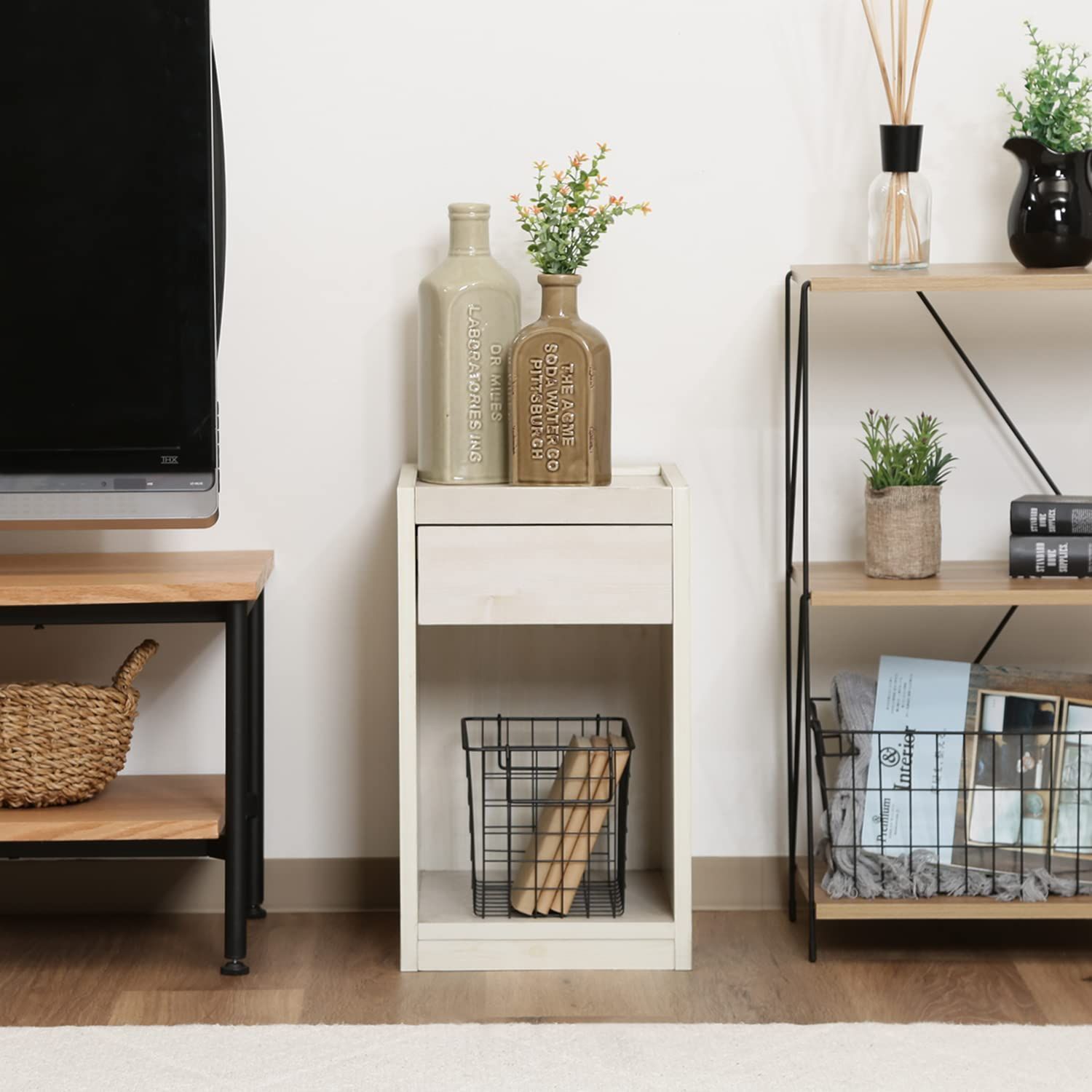 在庫処分』 A4対応 収納棚 引き出し 2口コンセント付き ホワイト 幅30