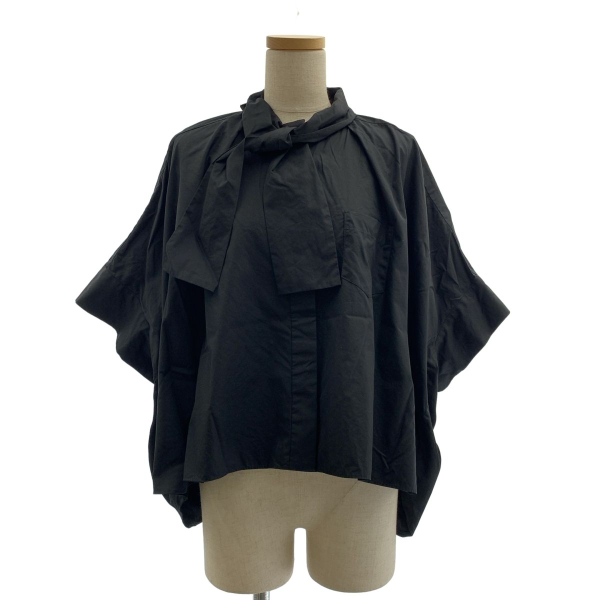 【美品】  sacai / サカイ | THOMAS MASON / COTTON POPLIN SHIRT コットン タイ シャツ | 1 | ブラック | レディース 美品】 sacai / サカイ | THOMAS MASON / COTTON POPLIN SHIRT