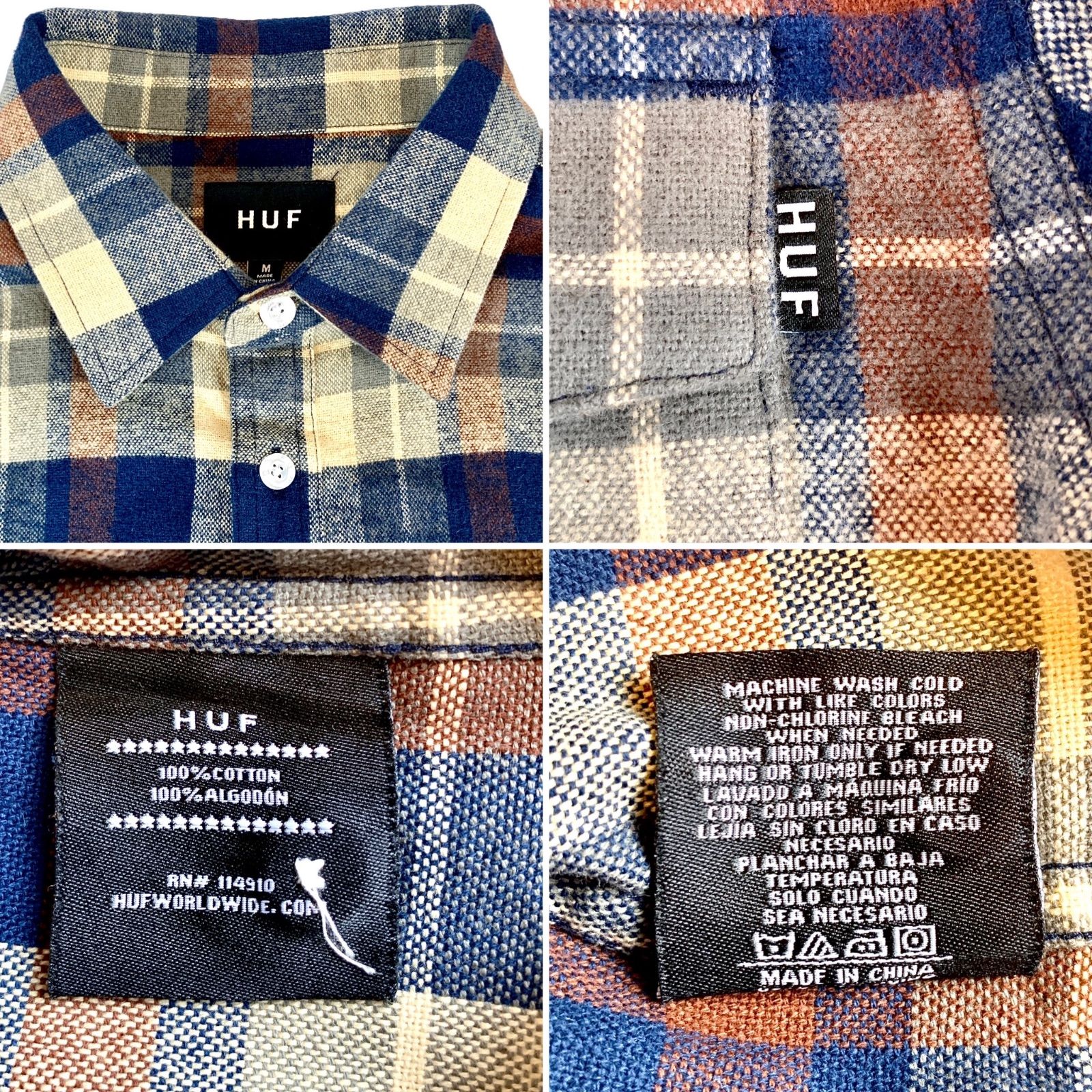 HUF ハフ チェック フラン ネルシャツ ベージュ Mサイズ アメリカ 90 