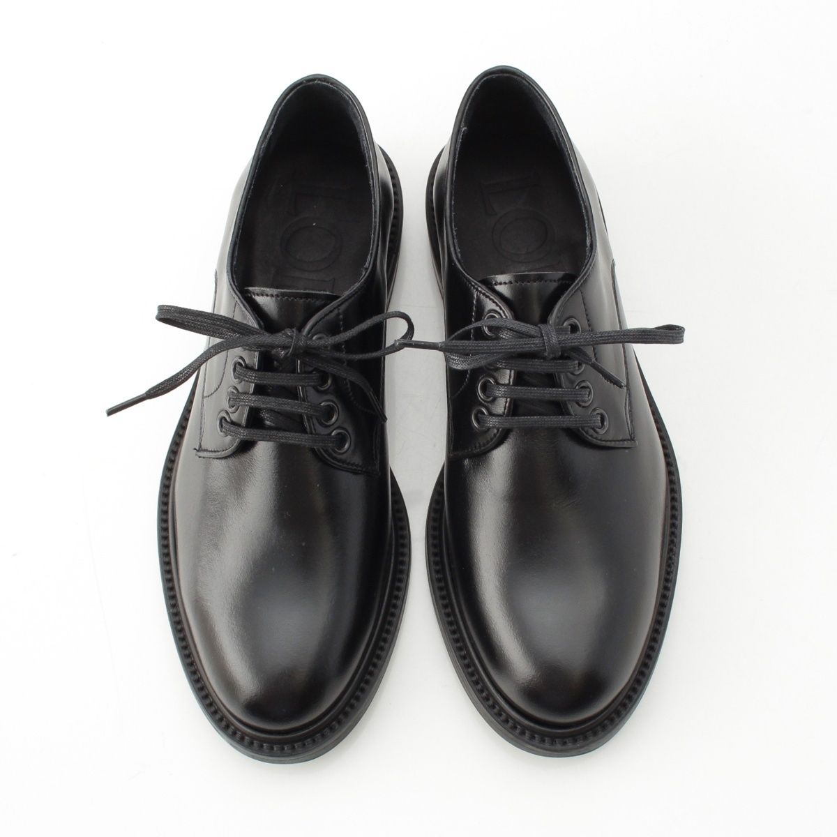 ロエベ レザー 外羽根 プレーントゥ ダービー ドレスシューズ 681912 ブラック 37