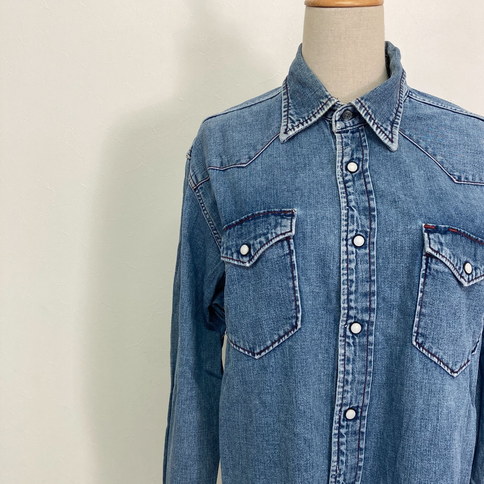 Japanese Vintage Bartack ヴィンテージ加工 ウエスタンデニムシャツ 