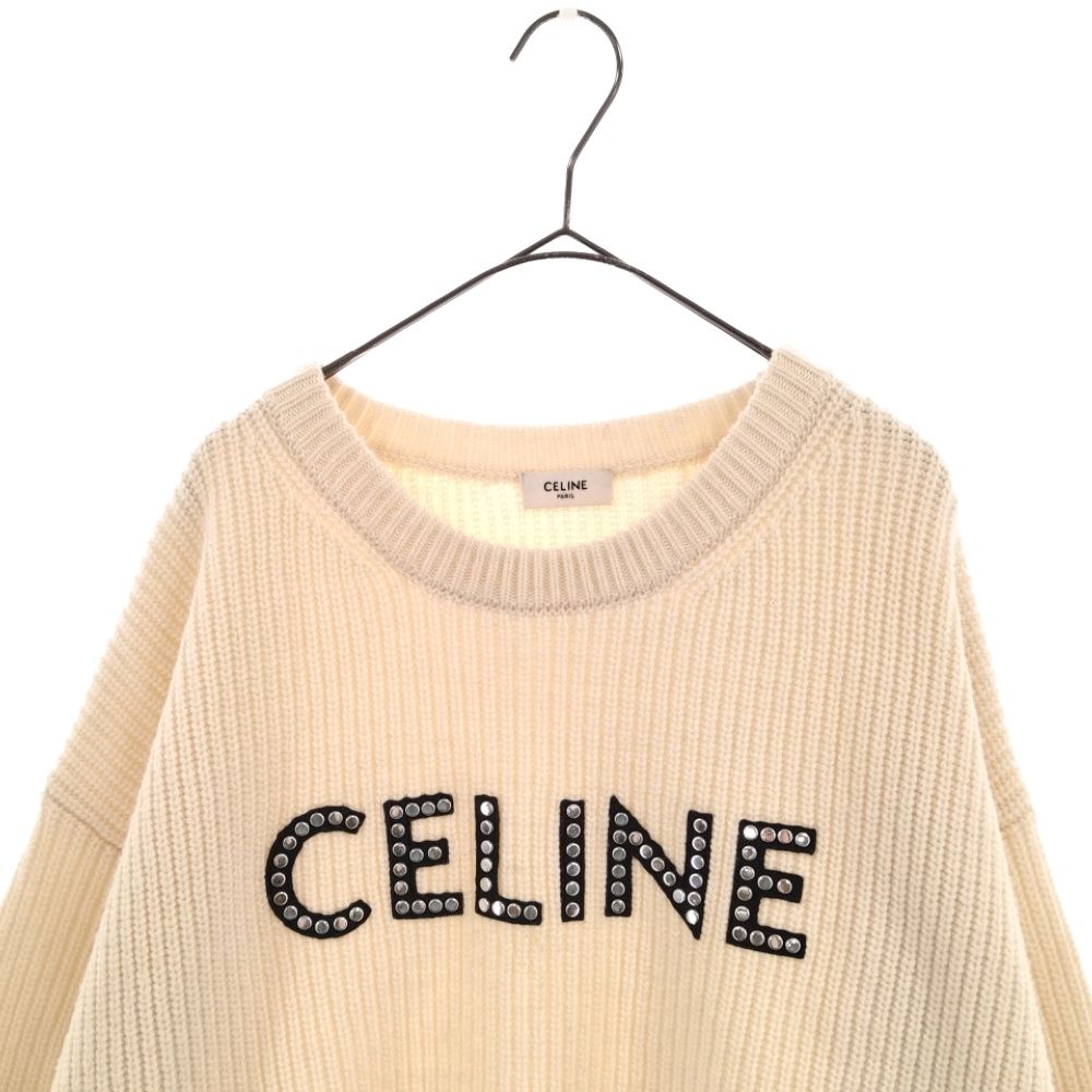 CELINE セリーヌ 22SS Oversized CELINE Sweater In Ribbed Wool With Studs 2A68W642Q スタッズリブドウールオーバーサイズセーター ニット スタッズCELINEロゴ オフホワイト CELINE (セリーヌ) 22SS Oversized CELINE Sweater In Ribbed Wool