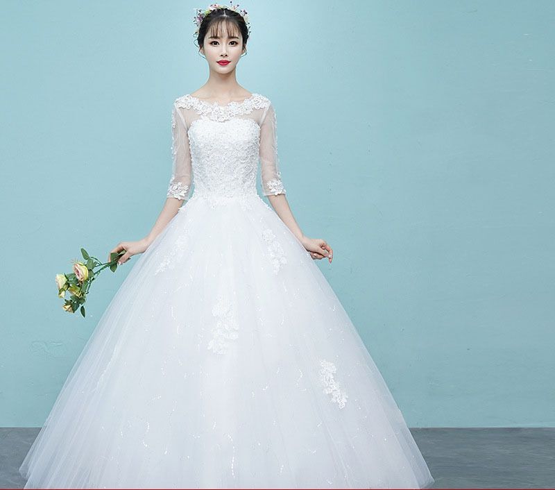 ウエディングドレス 白 オフショルダー 床付き 花嫁用 シンプル エレガント トレーン スリム 細見え MAAHADDERANG_COM