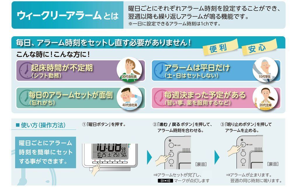 数量限定】目覚まし時計 クロック 電波 デジタル ウィークリー