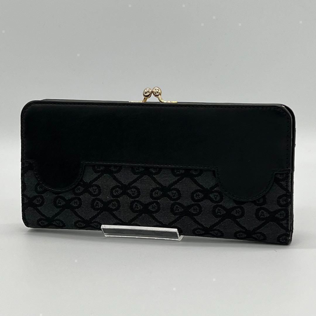 【美品】ANYA HINDMARCH 長財布 がま口 リボン柄 レディース 美品】ANYA HINDMARCH 長財布 がま口 リボン柄 レディース