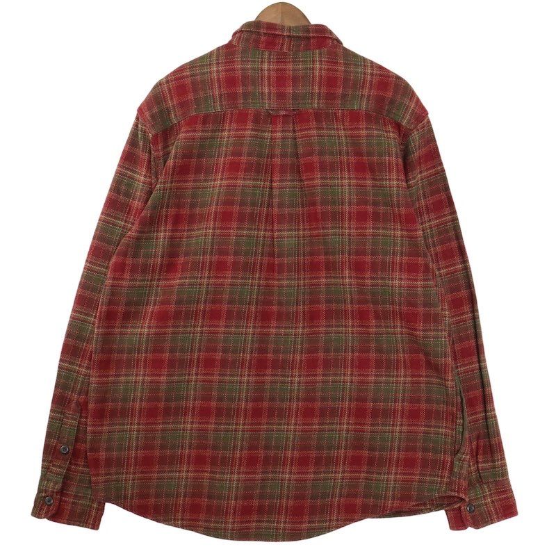 ORVIS 長袖ヘビーネルシャツ メンズXL チェック ボルドー オリーブグリーン ハンドポケット hsc-0856