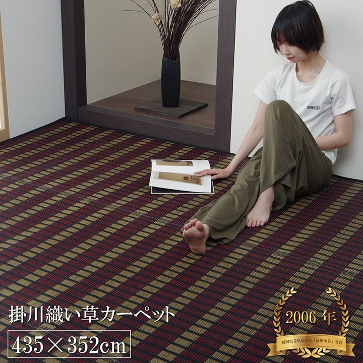 BIK1014913 【福岡県 品評会最優秀賞】敷物 日本製 国産 純国産 い草 掛川織 花ござ 抗菌 防臭 自然素材 モダン ブラック 江戸間 10畳 約 435×352cm