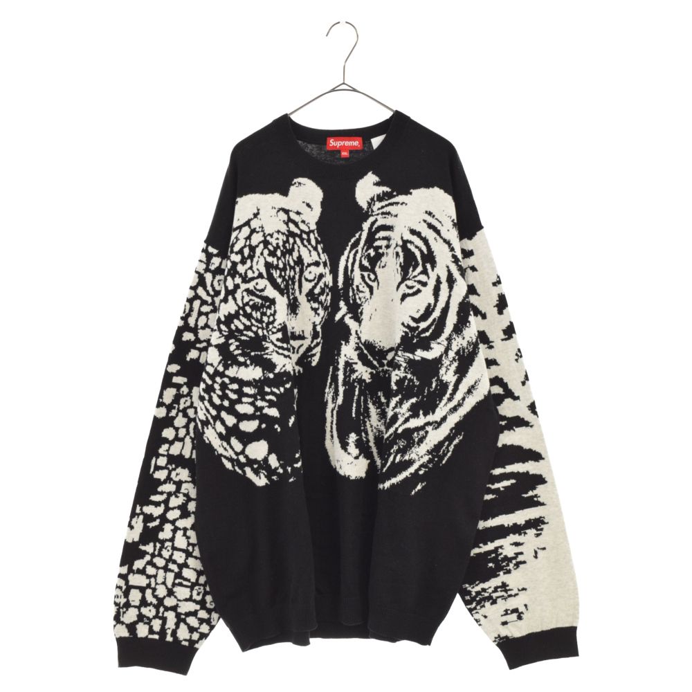 SUPREME シュプリーム 23SS Big Cats Jacquard L/S Top ビッグキャッツジャガードロングスリーブコットンニット セーター ブラック