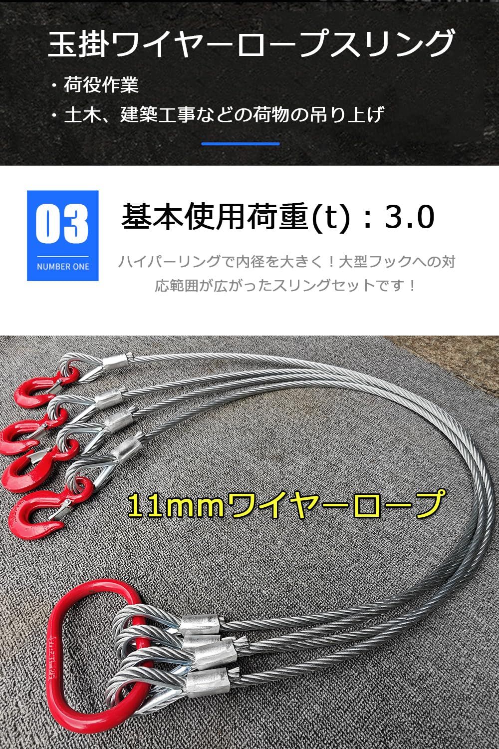 2本吊　ワイヤスリング　径16mm　有効リーチ4m　クレーンフック用大型リング付 2本吊 ワイヤスリング 径16mm 有効リーチ4m クレーンフック