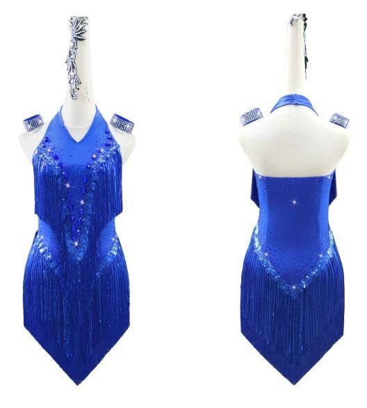 社交ダンス　デモ・競技用ブルーラテンドレス 完成品☆社交ダンス衣装・ラテンドレス（競技・デモ用）】新品☆最高