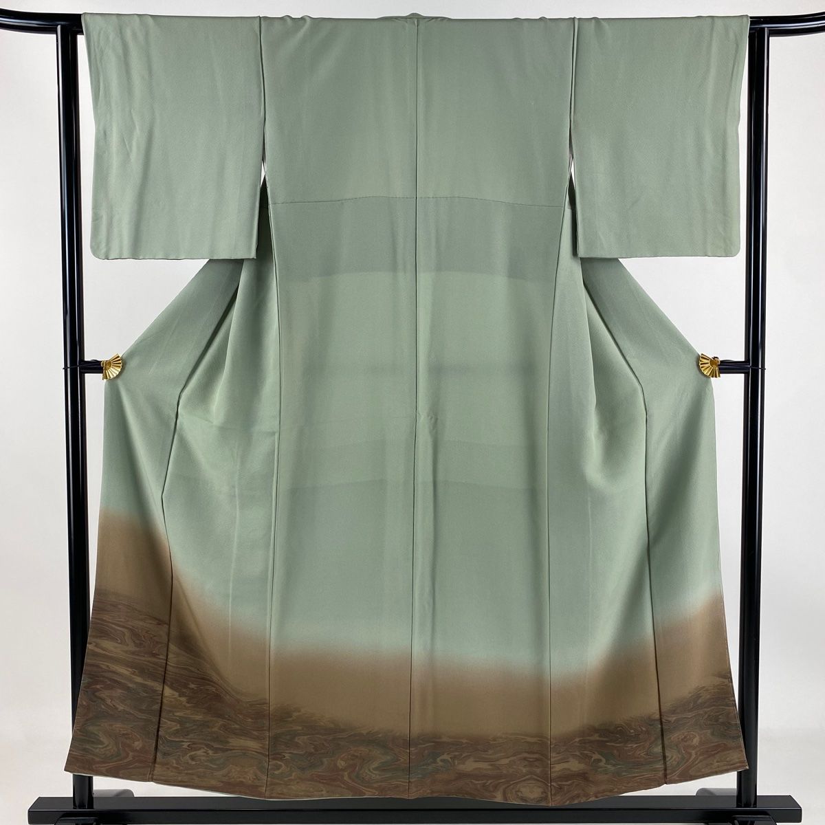 未使用品 小紋 総絞り くすんだ薄緑 綸子 身丈164.5cm 裄丈67cm 未使用品 小紋 総絞り くすんだ薄緑 綸子 身丈164.5cm 裄丈67cm