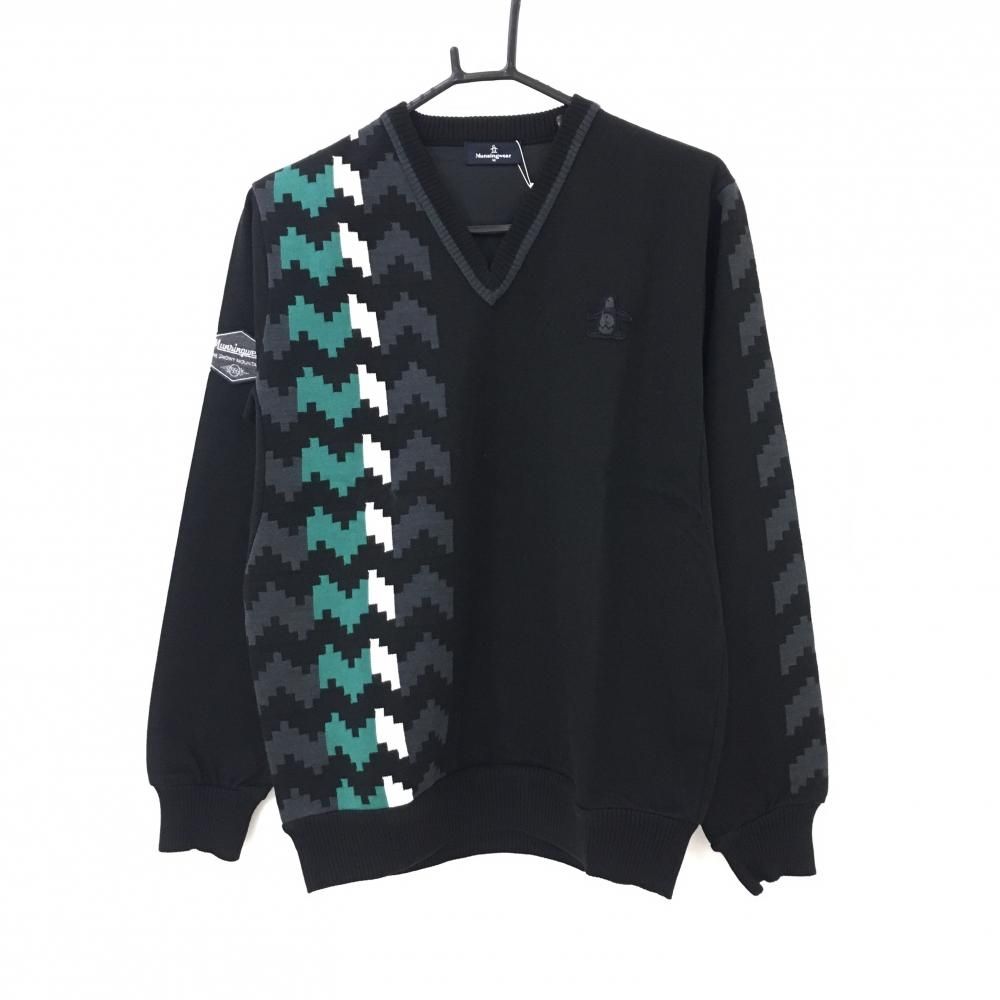 【新品】マンシングウェア セーター 黒×グレー 防風 手洗い ニット メンズ M ゴルフウェア Munsingwear