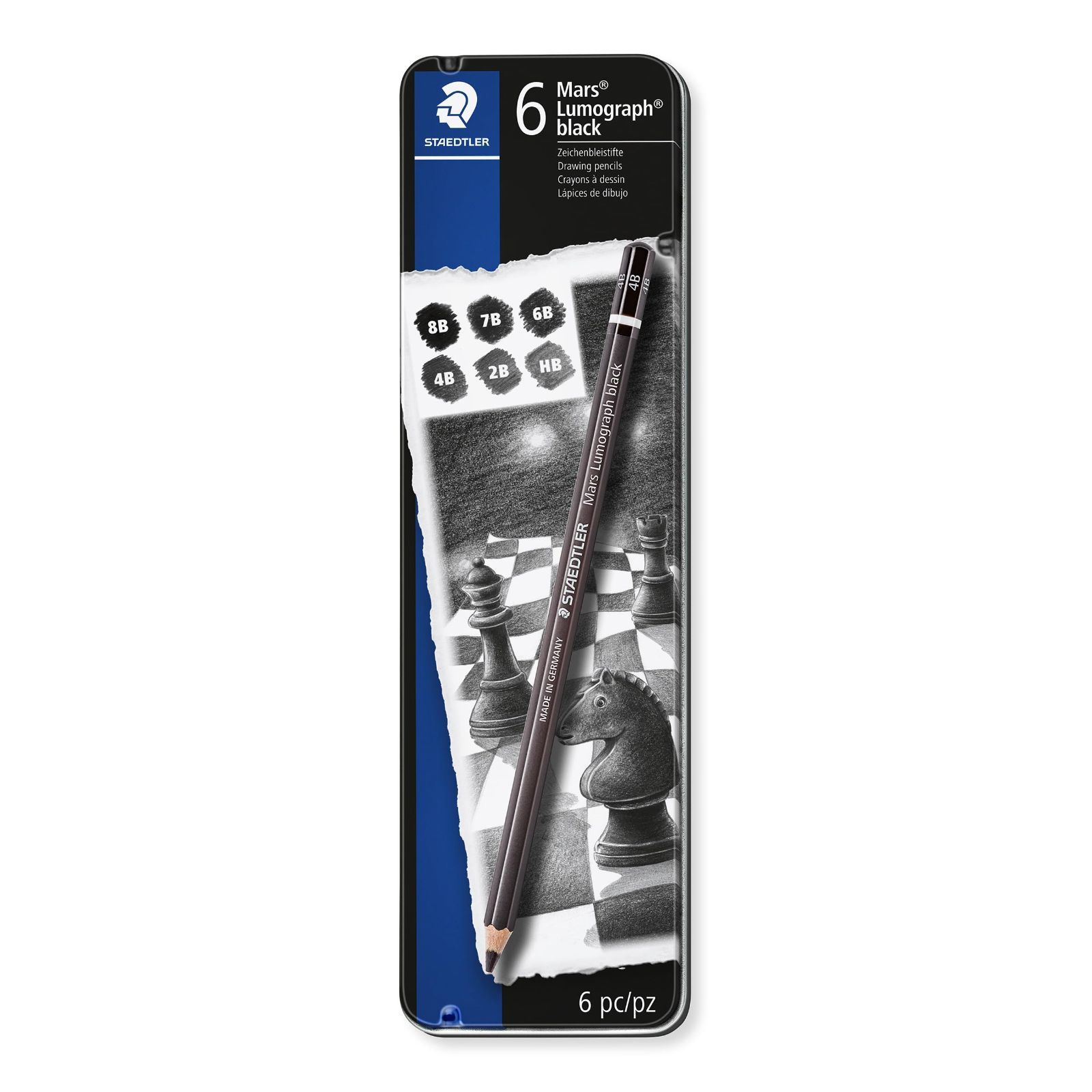 6硬度セット カーボン芯 デッサン 描画用 100 B ブラック ルモグラフ マルス HB 2 4 G 6 7 8 鉛筆 ステッドラー STAEDTLER