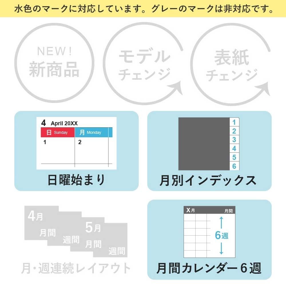 2025年1月始まり Petit PAGEMミニ6サイズ リフィール 月間ダイアリーカレンダータイプインデックス付（日曜始まり） [P058]