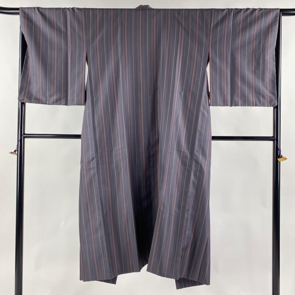 道行 身丈120.5cm 裄丈65cm M 和装コート 角衿 葉 赤 正絹 秀品 【中古  