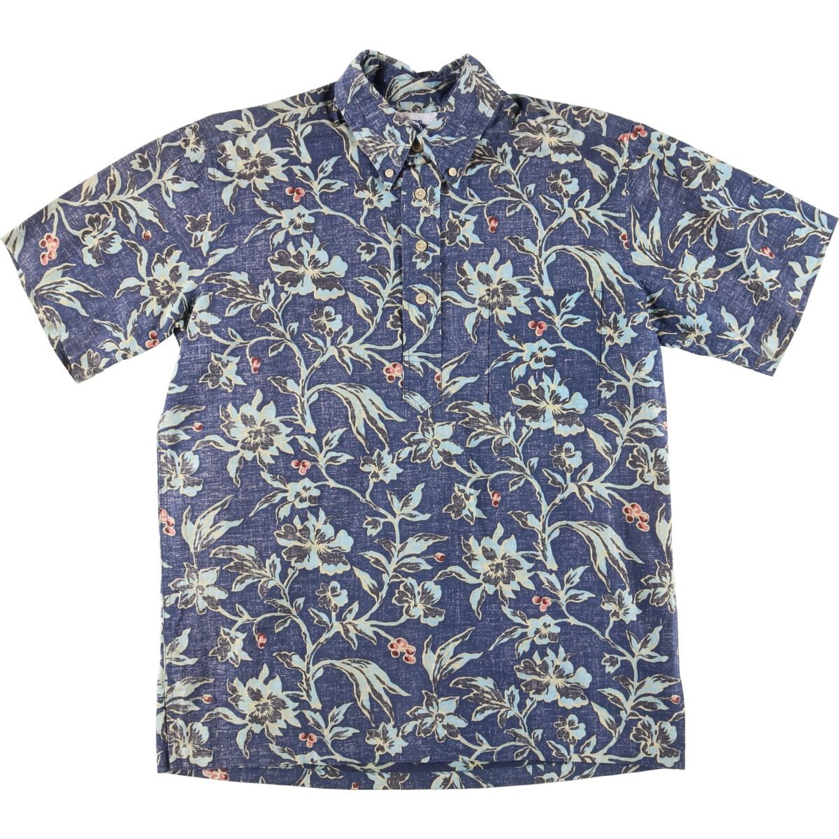 90s USA製 Reyn Spooner ビキニタグ アロハ ポリコットン 90s REYN SPOONER Cotton BD Pullover S/S Shirt 茶 L