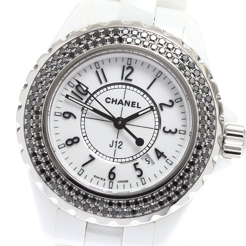 シャネル CHANEL H1630 J12 白セラミック ブラックダイヤベゼル クォーツ レディース_913995