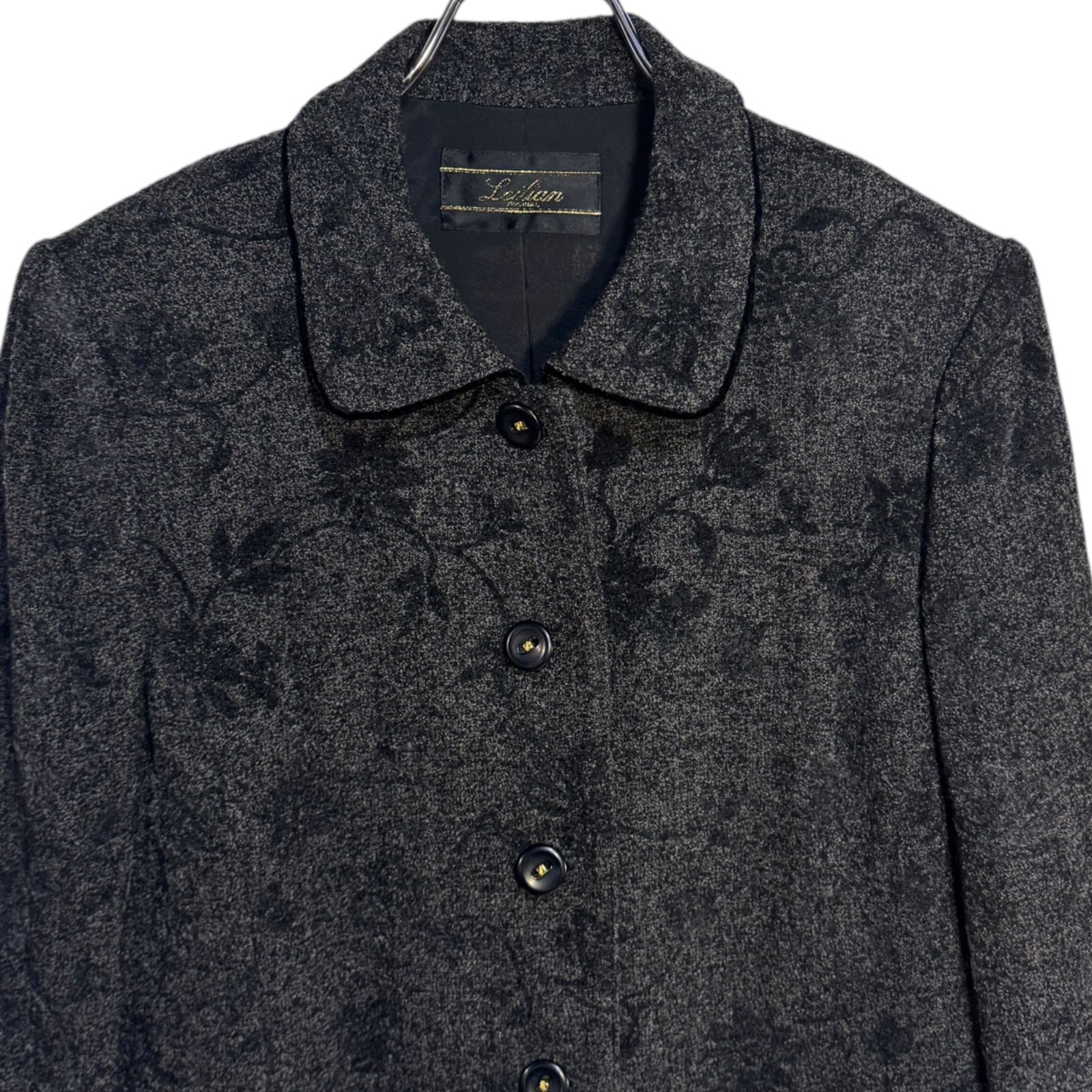 Z1494 Leilian レリアン テーラード ジャケット ブラック フラワー 花