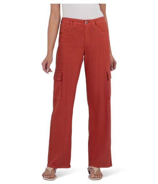 【送料無料】 カットフロムザクロス レディース デニムパンツ ボトムス Akia Mid Rise Wide Leg Pants With Cargo Pockets Clay