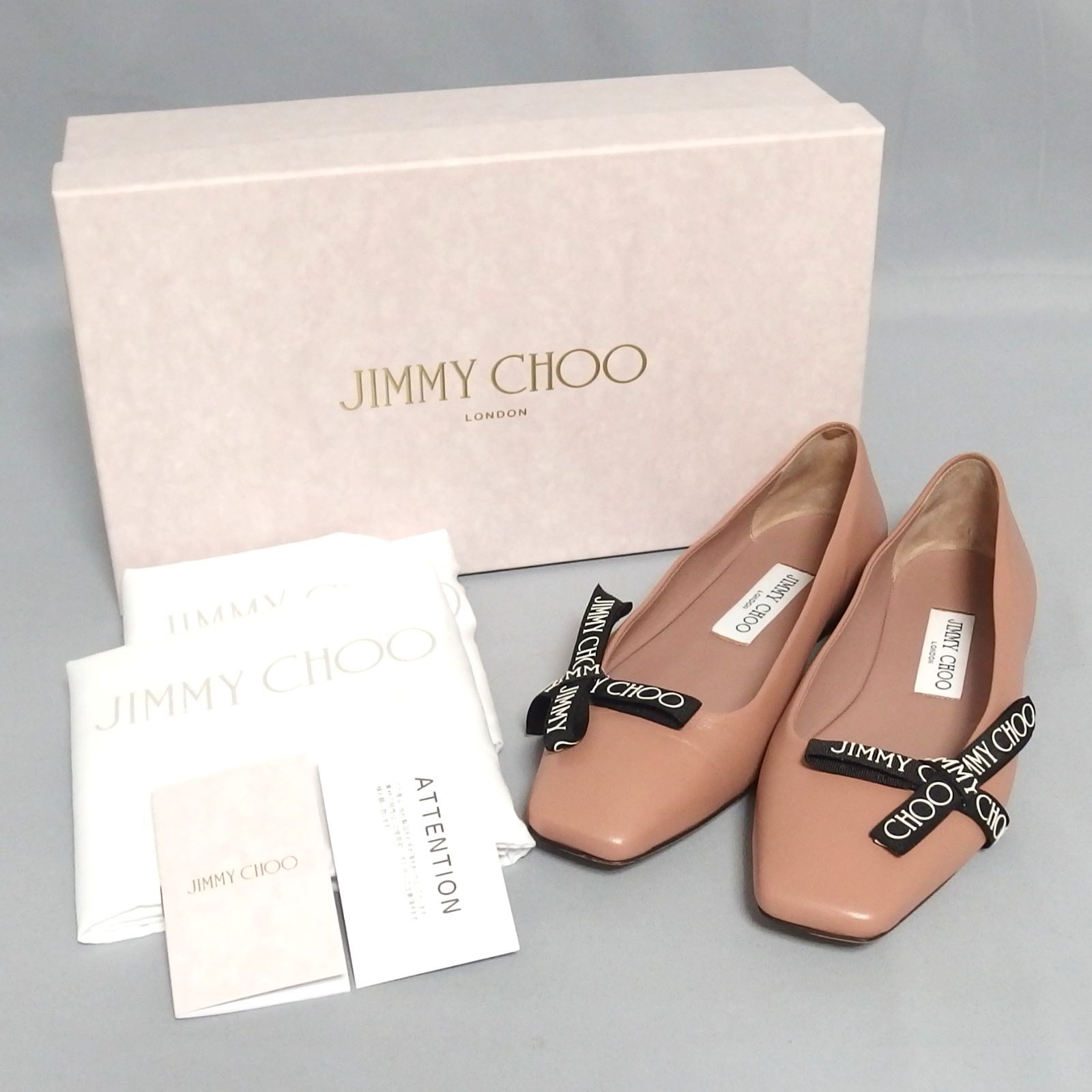 美品✨ JIMMY CHOO BERTELLE FLAT レザーリボン ピンク ☆JIMMY CHOO VEDA BALLERINA BALLET PINK レザー ロゴ リボン バレエ