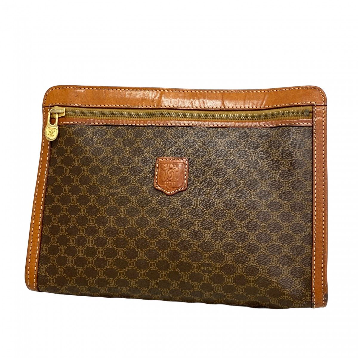 5ma0739 セリーヌ クラッチバッグ マカダム PVC ブラウン ゴールド金具 メンズ