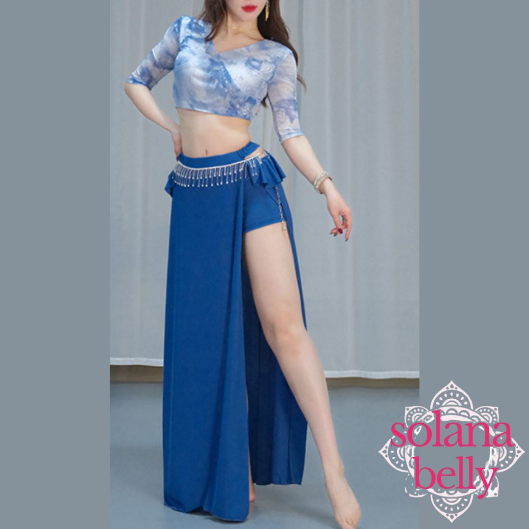 ベリーダンス レッスン着 フリル セットアップ ブルー LW0181BU 送料