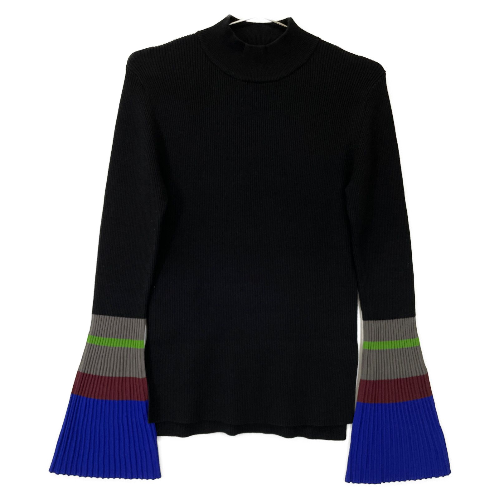 UN 3 D アンスリード 24 AW ブラック レーヨン混 モックネック ボーダーフ スリーブニットプルオーバー 38