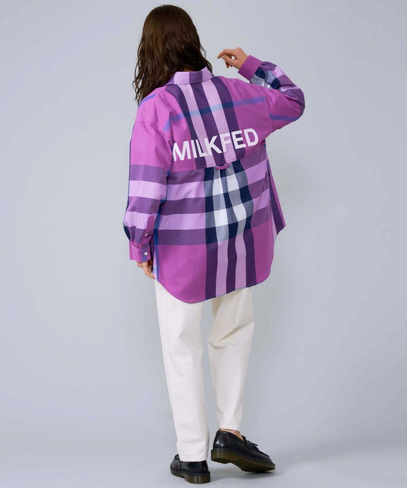 シャツ ブラウス ミルクフェド レディース 長袖 MILKFED BACK LOGO PLAID SHIRT 103231014009 ベージュ 紫 MILKFED. シャツ ブラウス ミルクフェド レディース 長袖