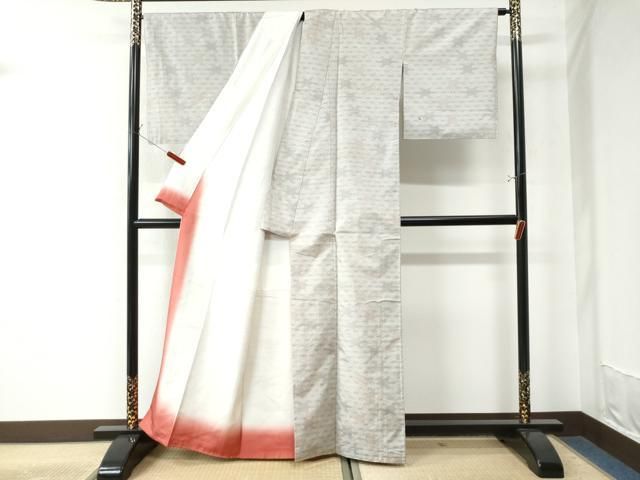 平和屋着物○本場大島紬 白大島 変わり麻の葉文様 正絹 逸品