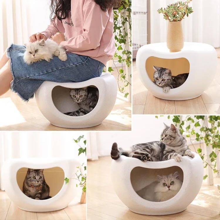 猫ハウスペットベッド ハウス ネコ ペット 木製 キャット 低い 猫 イス 収納 子ども マット 座れる猫ベッド 椅子 スツール チェア 猫 ベッ