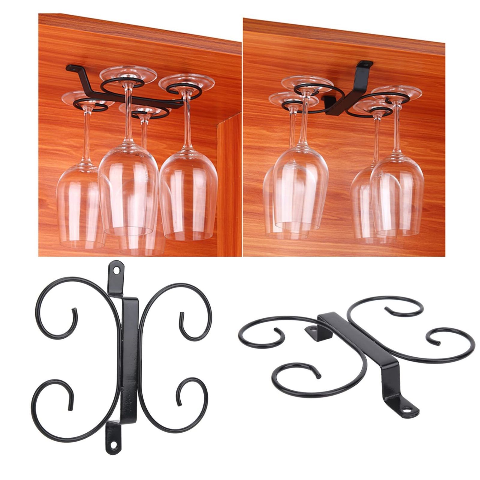 人気商品 ネジ止め ワイングラスホルダー 吊り下げ 2列 コンパクト NOELAMOUR ワイングラスハンガー スチール ブラック
